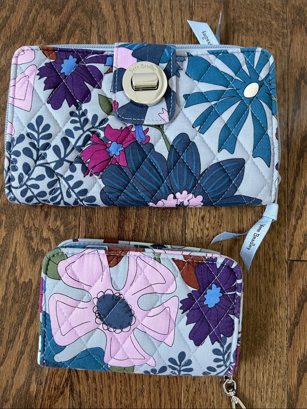Vera Bradley Quilted Floral Wallet Set in Blue, Purple, Pink